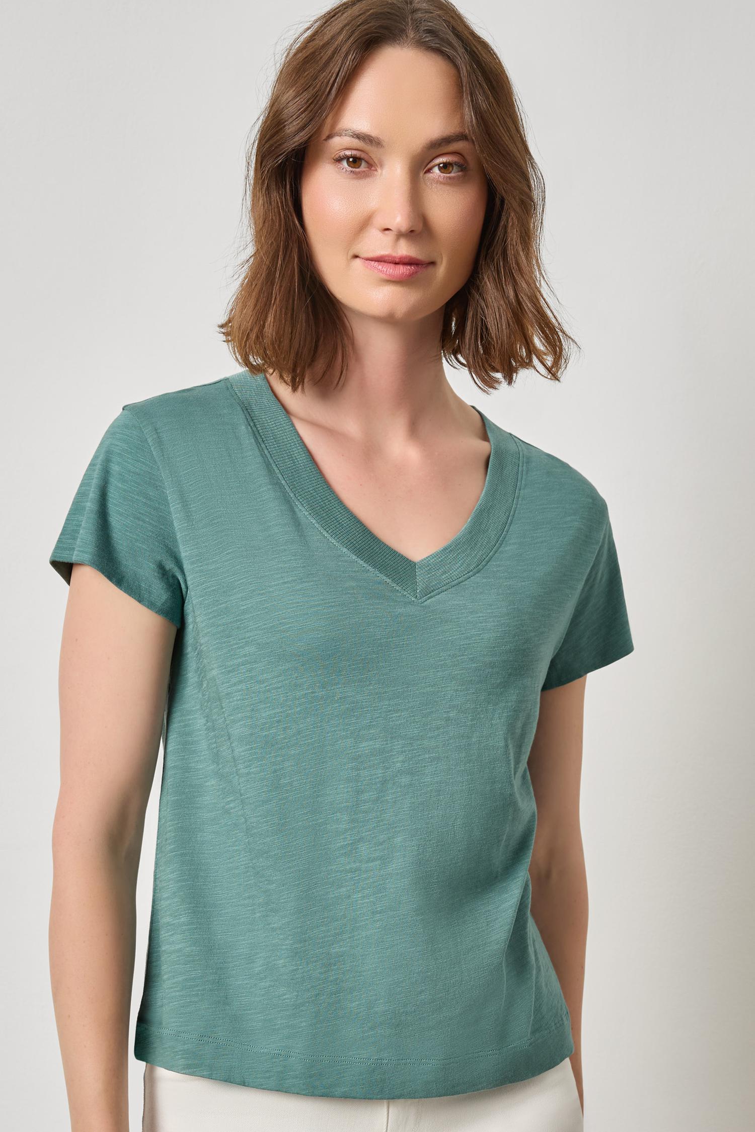 Relaxed Short Sleeve V-Neck Tee - Eucalyptus-Lilla P-Happy on Main