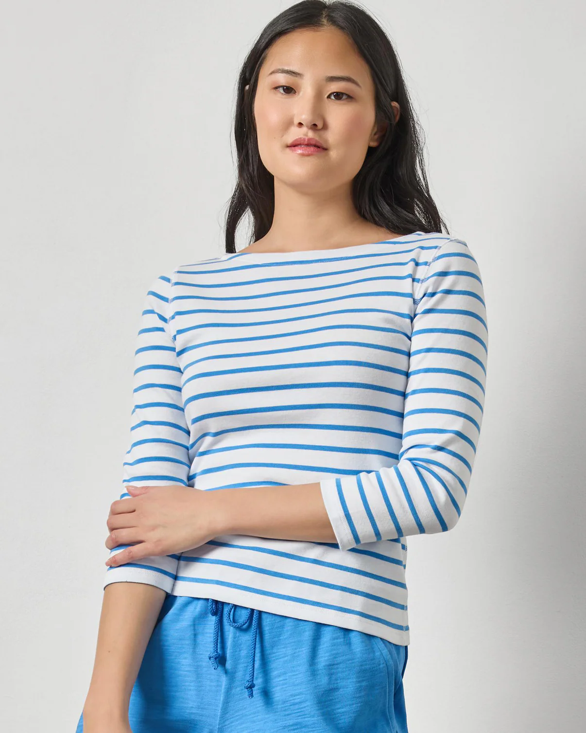 Rib Stripe 3/4 Boatneck - Regatta Stripe-Lilla P-Happy on Main