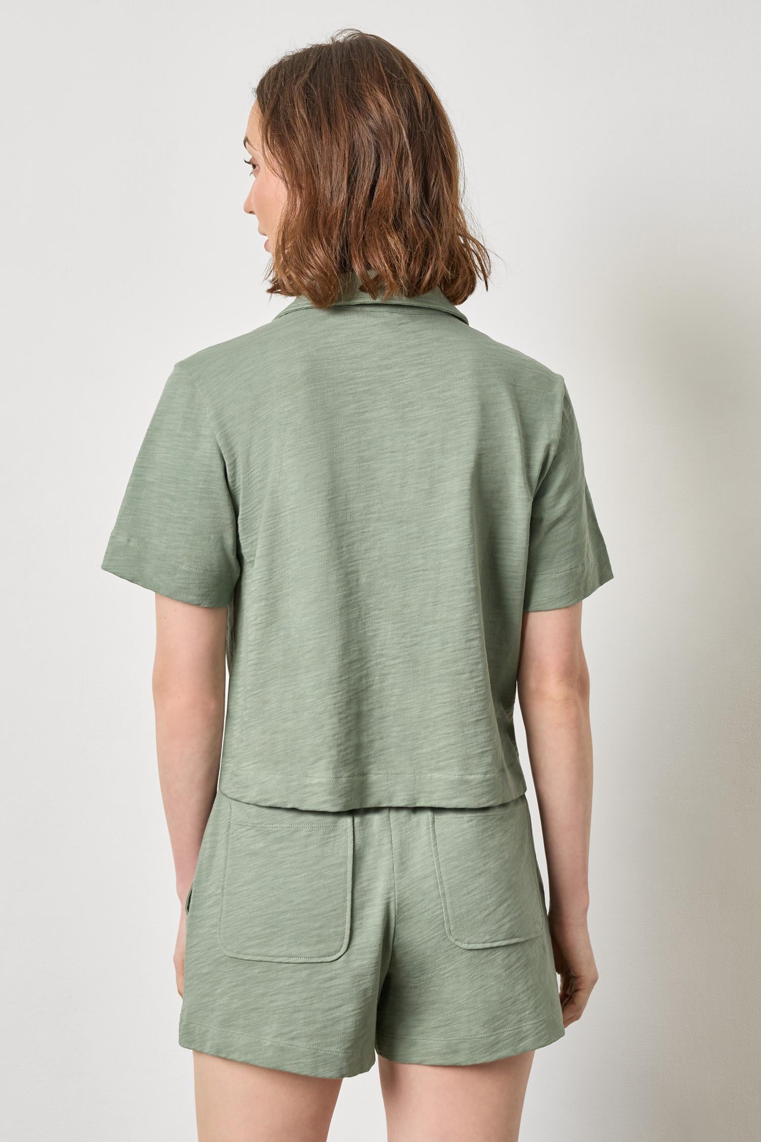 Elbow Sleeve Button Down Tee - Sage-Lilla P-Happy on Main
