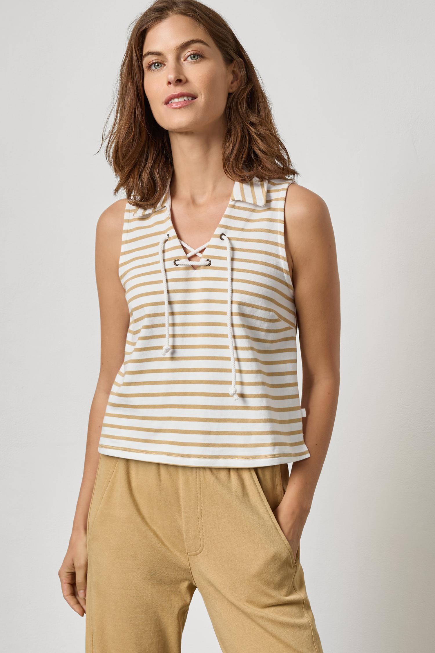 Sleeveless Collared Top - Burlap Stripe-Lilla P-Happy on Main