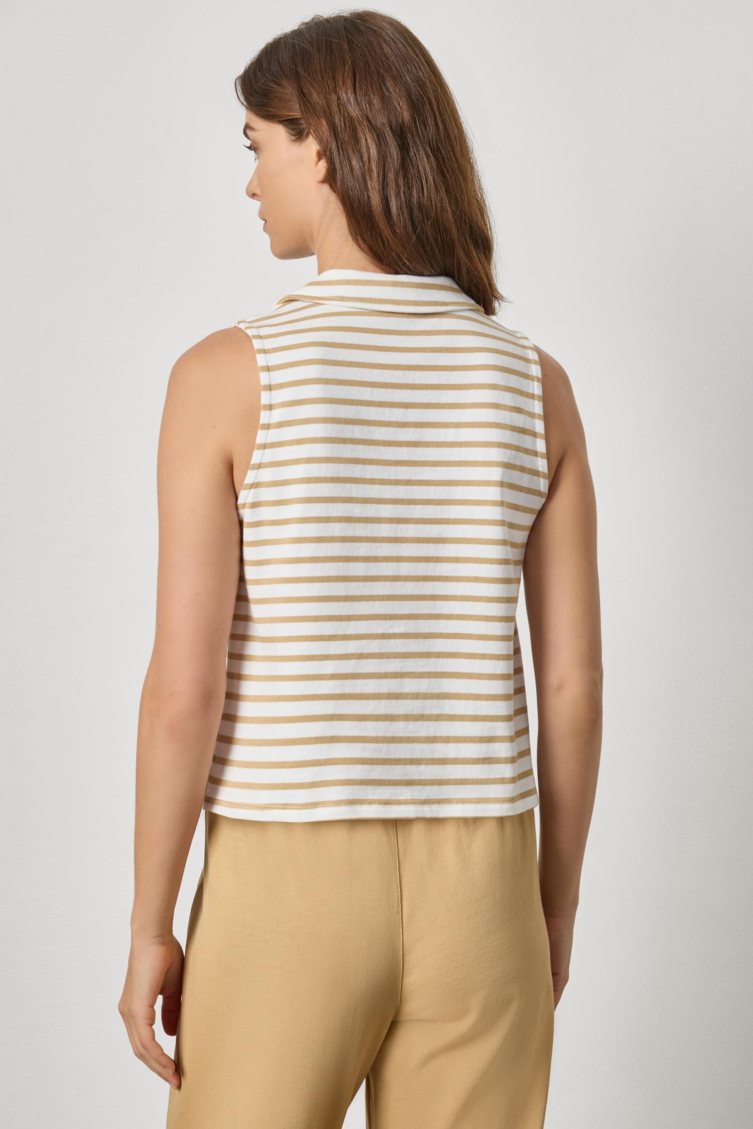 Sleeveless Collared Top - Burlap Stripe-Lilla P-Happy on Main