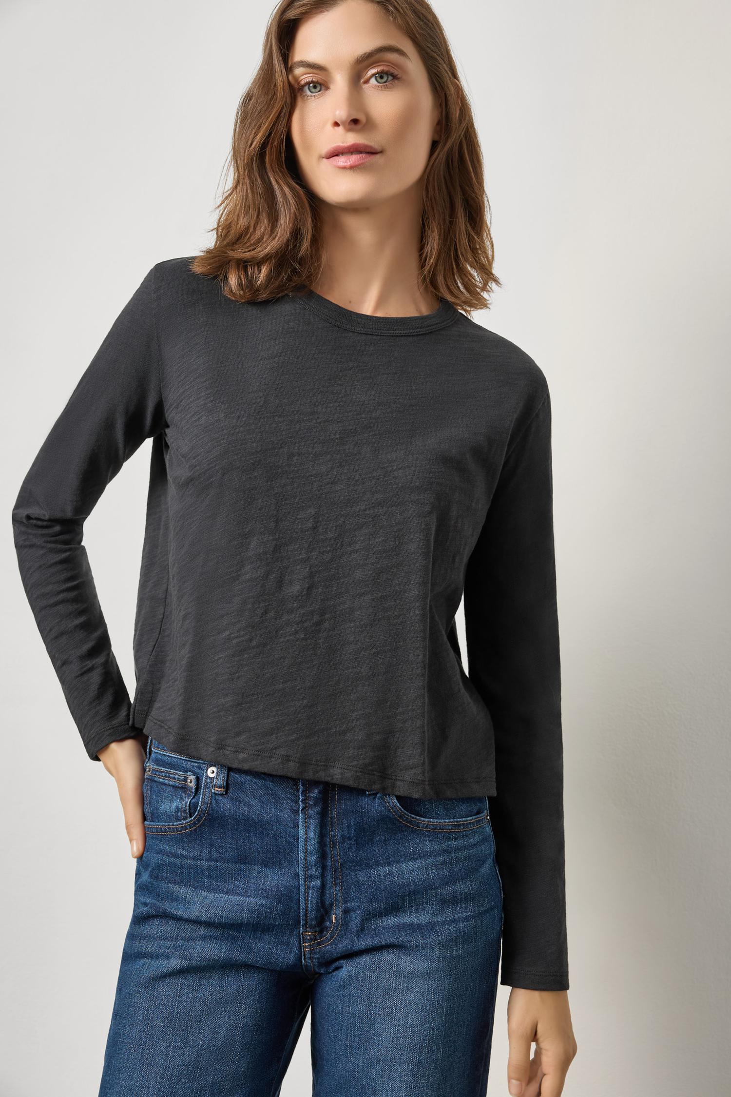 Long Sleeve Cropped Boyfriend - Black-Lilla P-Happy on Main