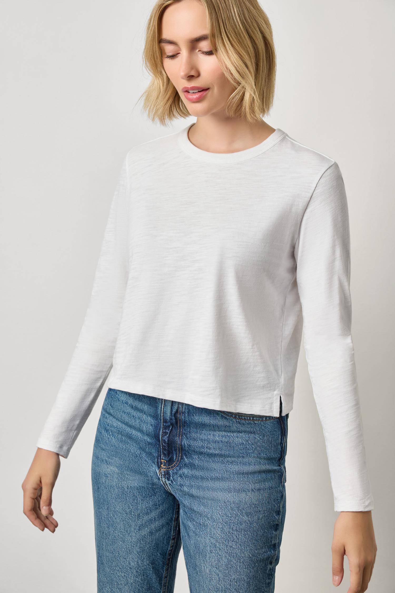 Long Sleeve Cropped Boyfriend - White-Lilla P-Happy on Main