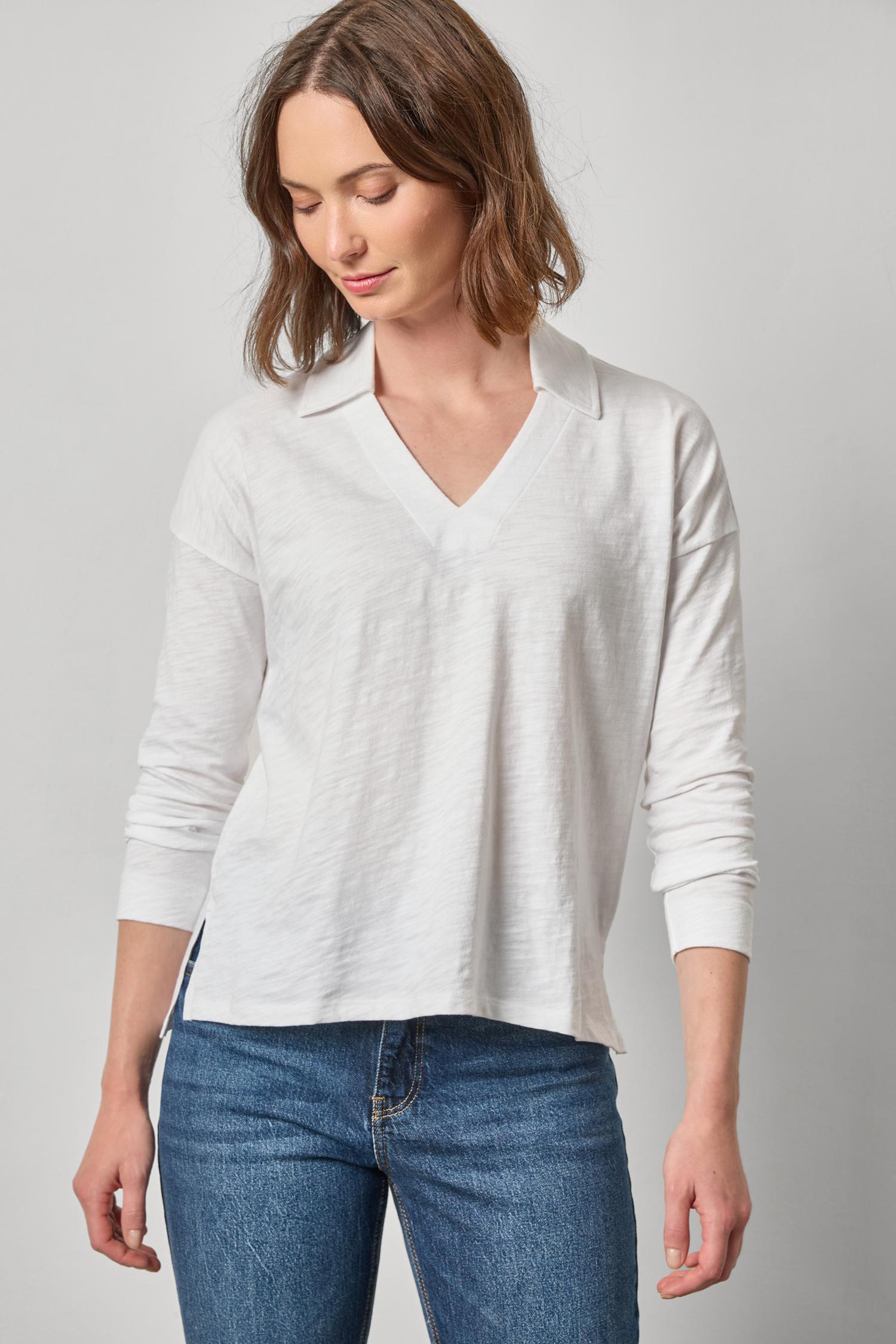 Easy Collared Split Neck - White-Lilla P-Happy on Main