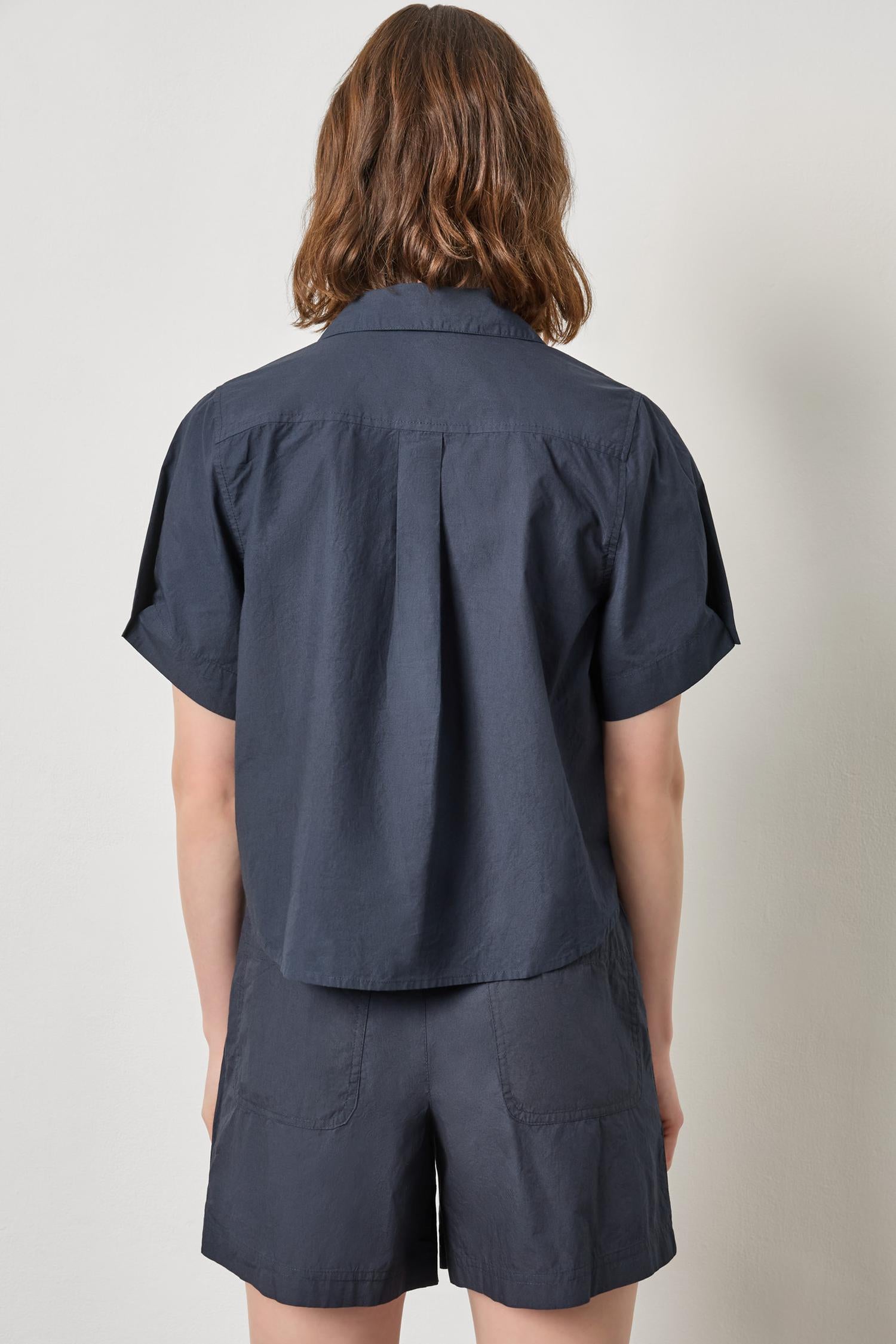 Folded Sleeve Button Down - Navy-Lilla P-Happy on Main