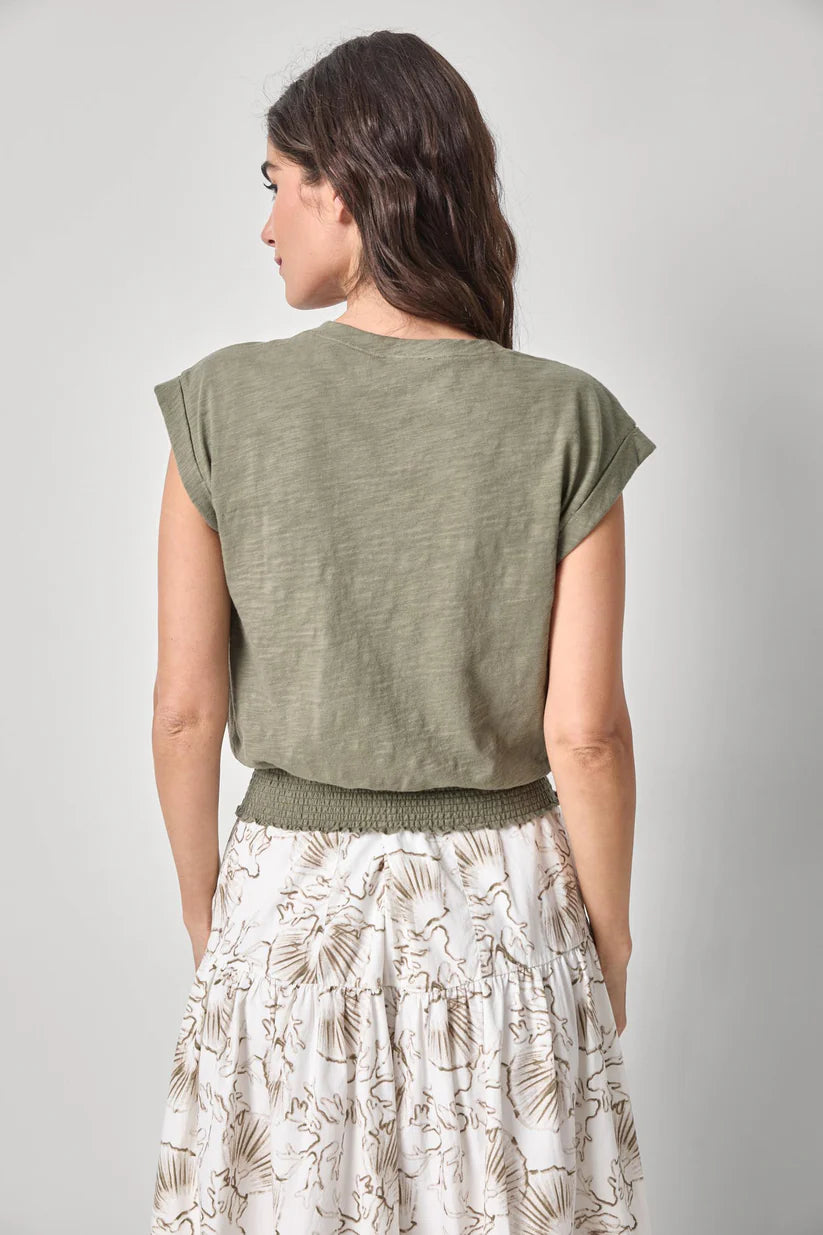 Smocked Hem V-Neck - Fern