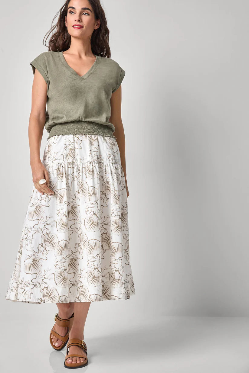 Smocked Hem V-Neck - Fern