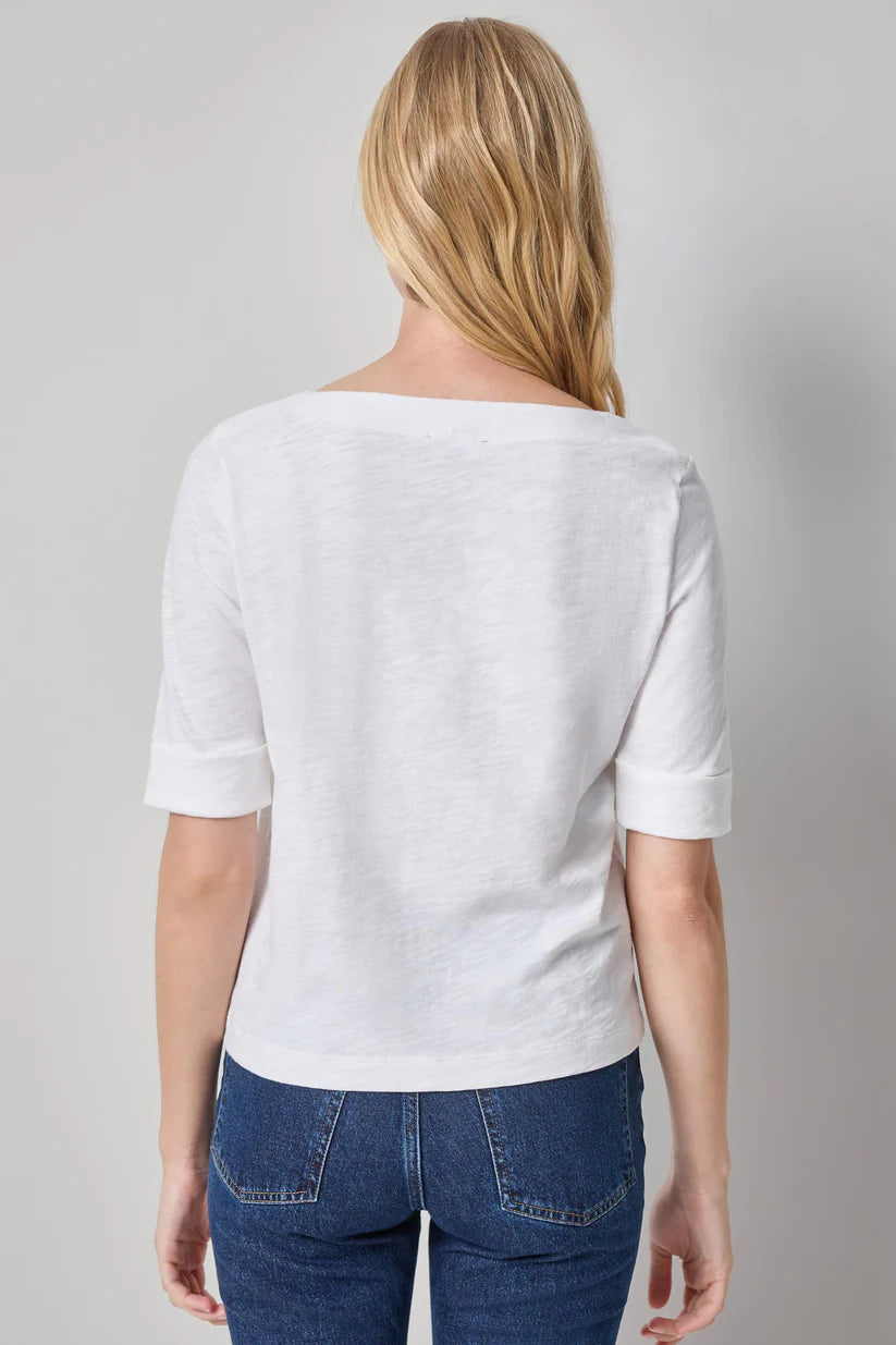 Cuffed Sleeve Boatneck - White