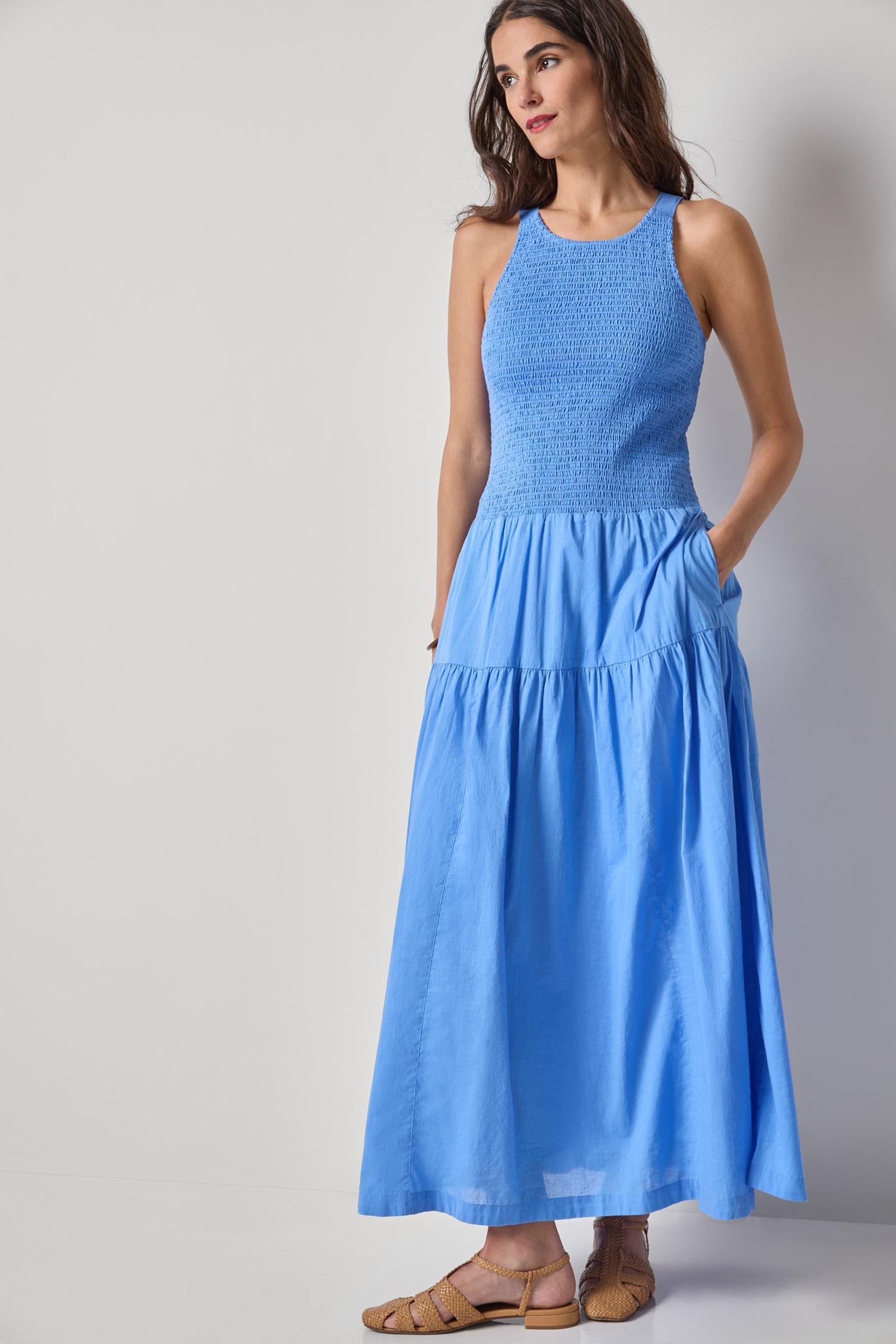 Smocked Bodice Maxi Dress - Ultramarine-Lilla P-Happy on Main