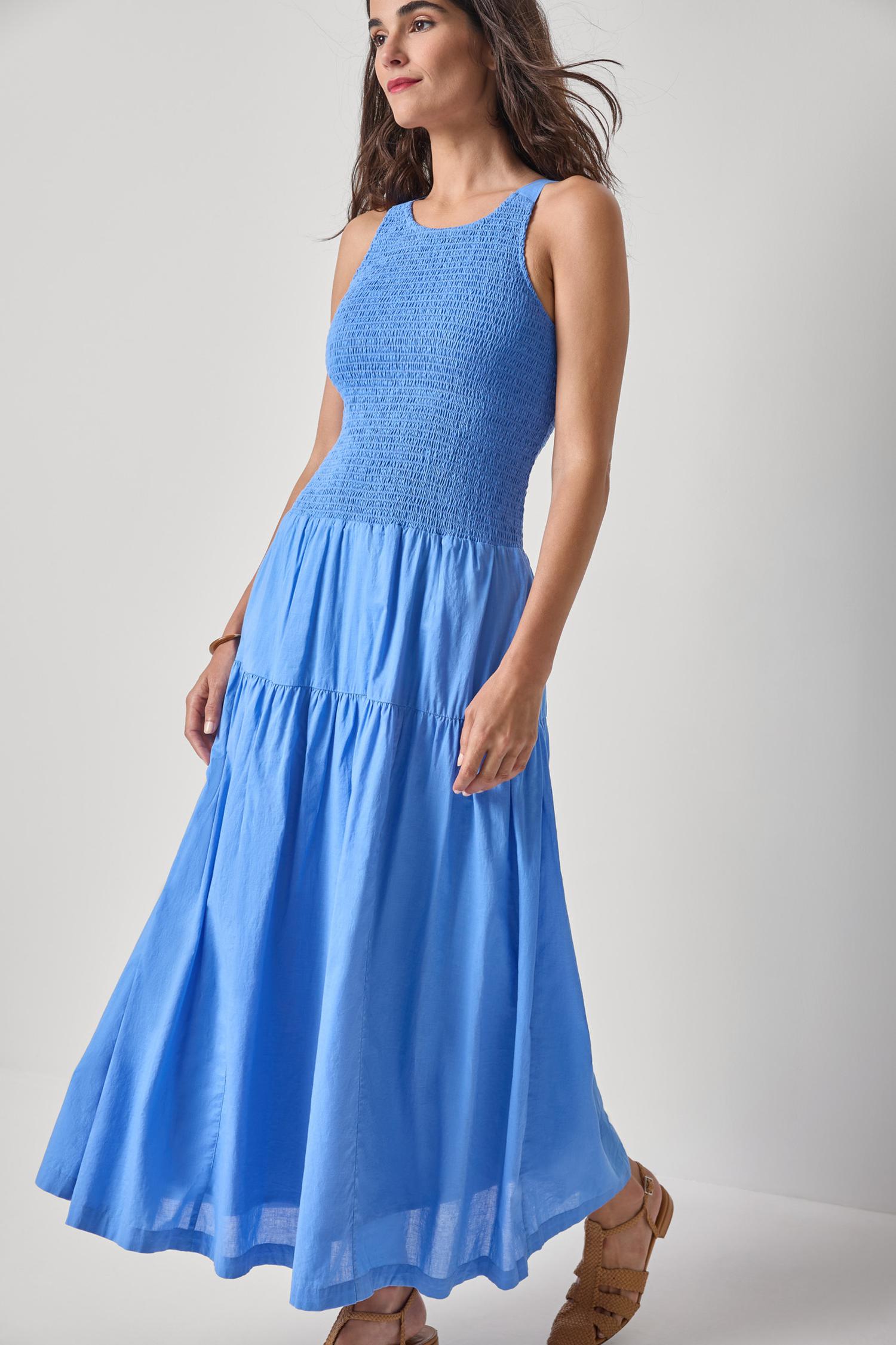 Smocked Bodice Maxi Dress - Ultramarine-Lilla P-Happy on Main