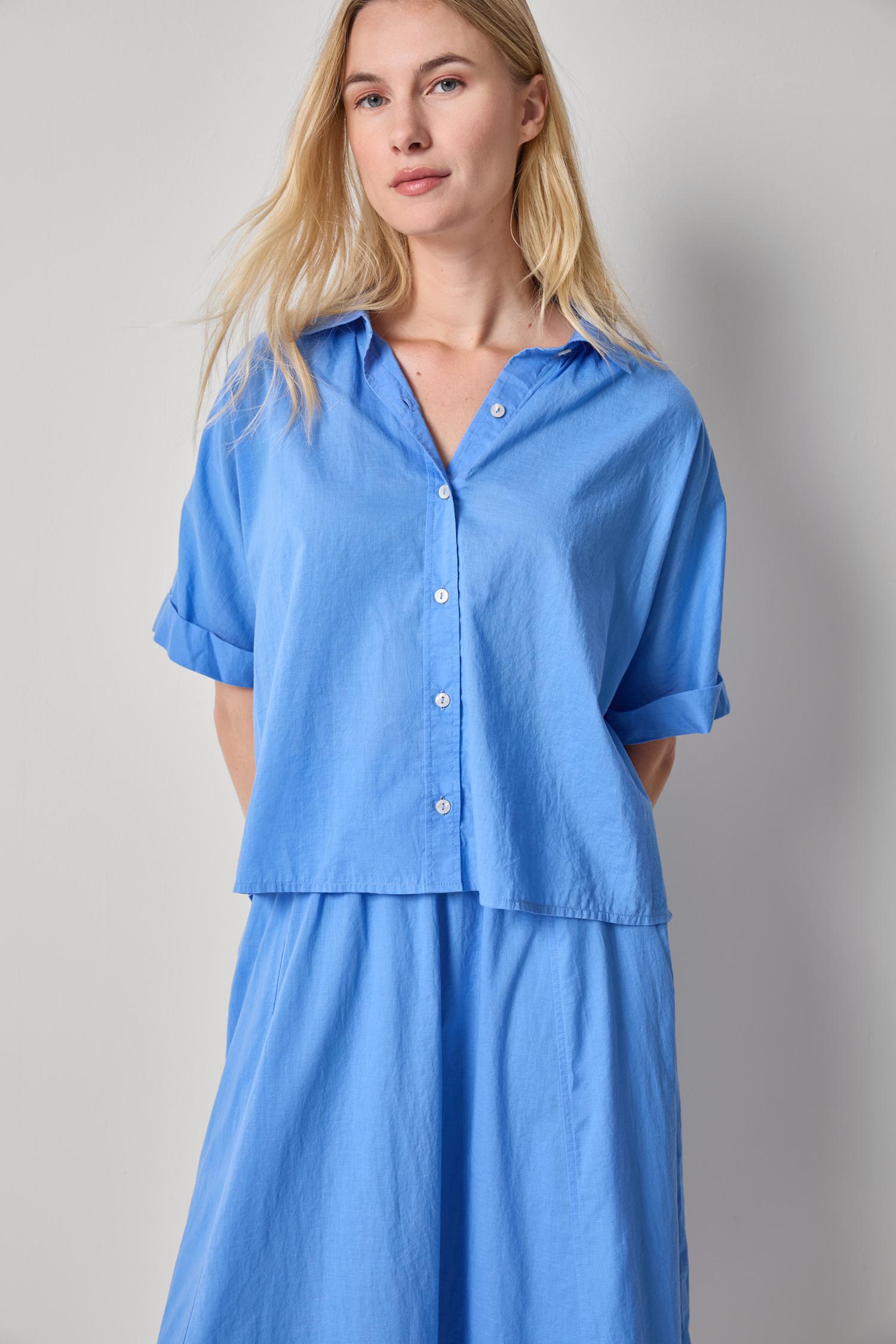 Elbow Sleeve Button Down - Ultramarine-Lilla P-Happy on Main