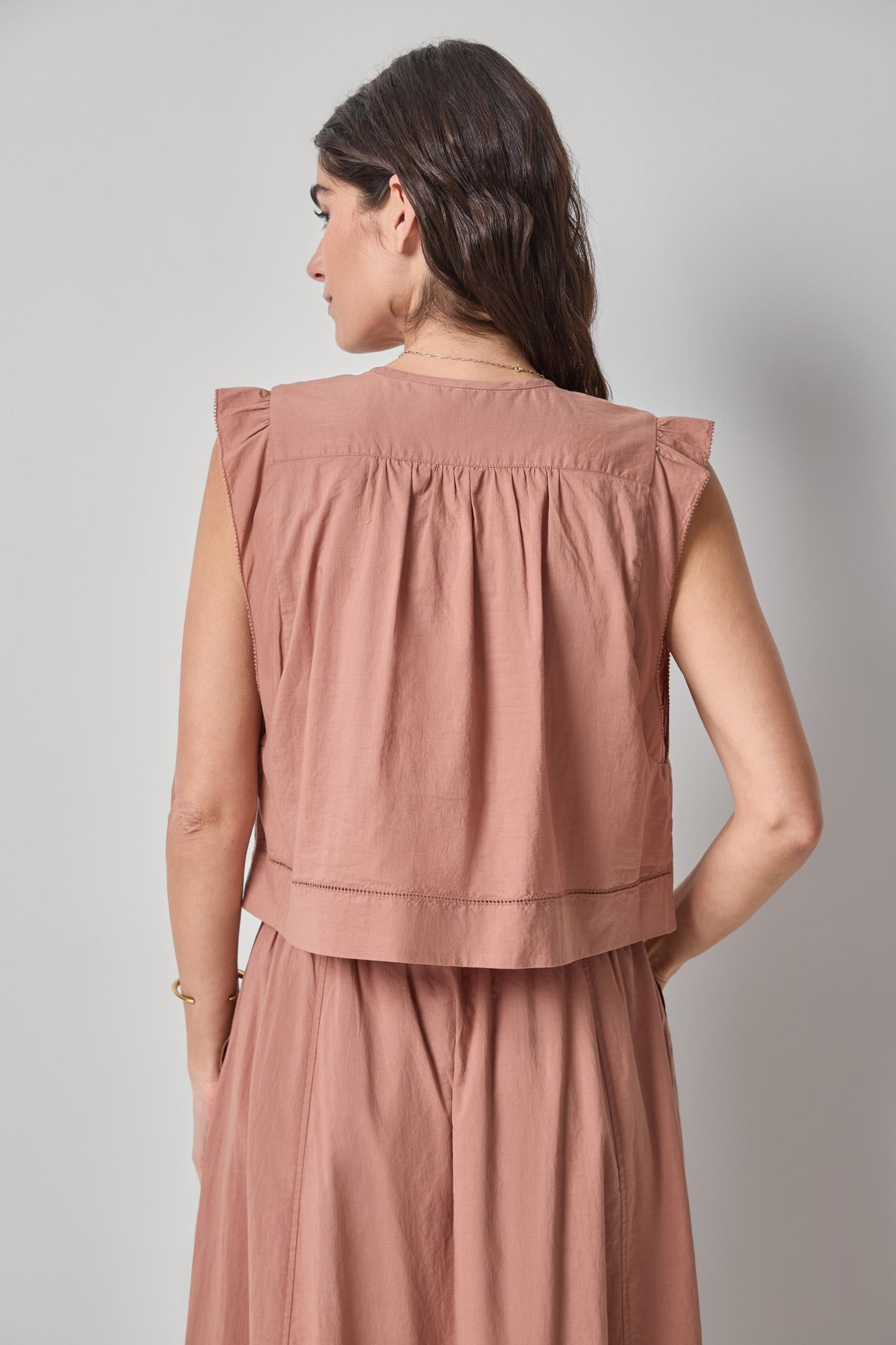 Smocked Shoulder V-Neck - Bark-Lilla P-Happy on Main