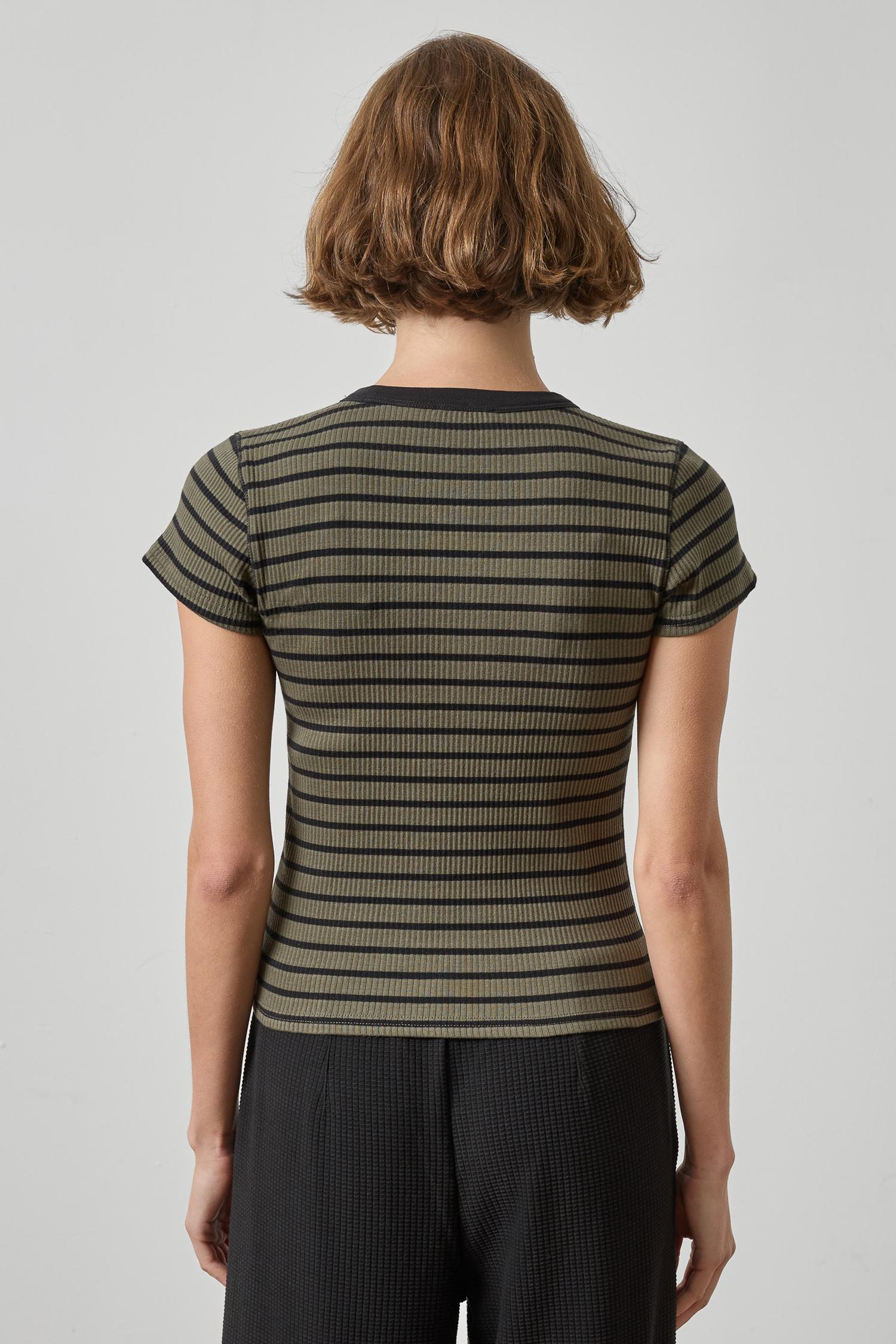 Ribbed Short Sleeve Crew - Olive Stripe-Lilla P-Happy on Main