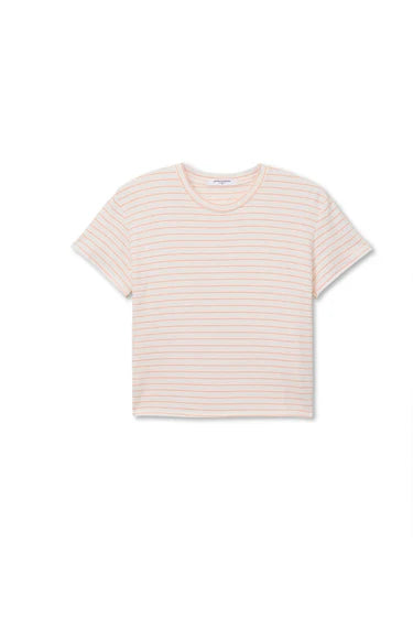 Erin Brushed Sweater Stripe Crewneck Tee - Clementine Stripe-perfectwhitetee-Happy on Main