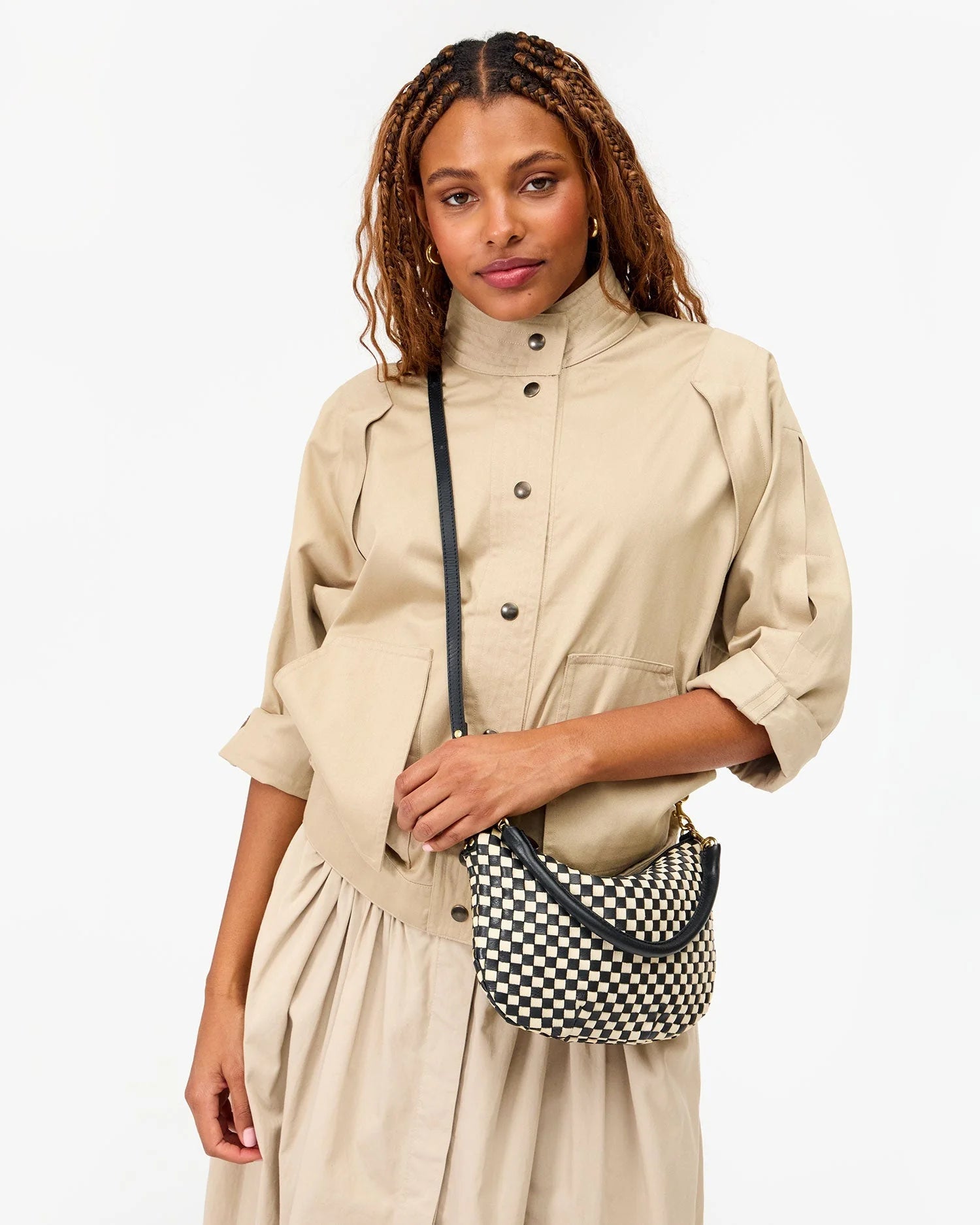 Petit Moyen Messenger - Black/Cream-Clare V.-Happy on Main
