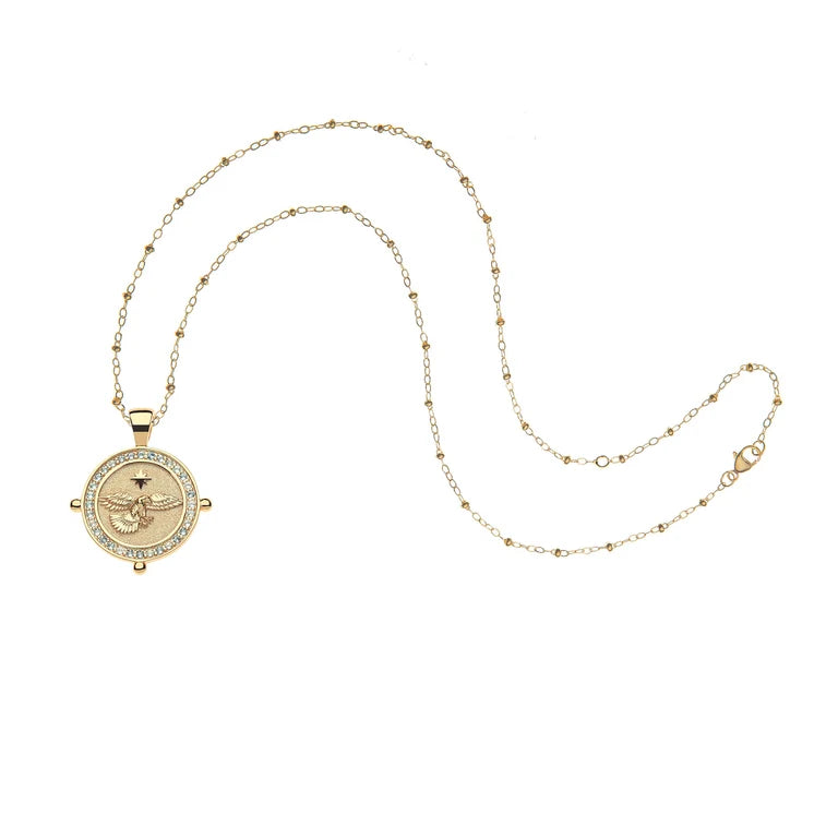 LIMITED EDITION 250TH PROTECT Eagle JW Small Embellished Coin - 16-18" Beaded Satellite Chain-Jane Win-Happy on Main