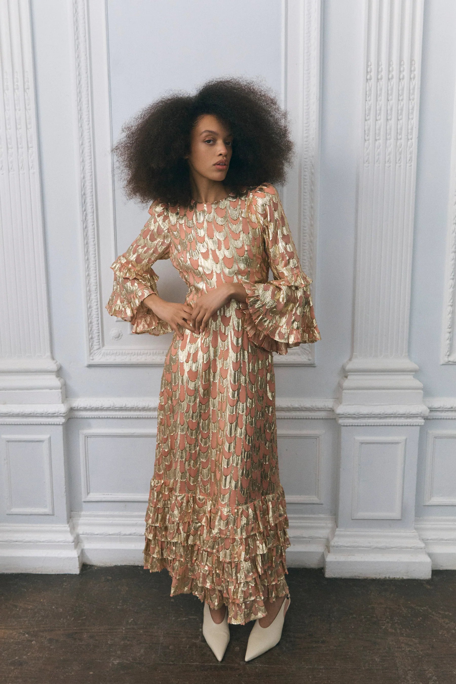 Josephine Dress - Peach Metallic-Queens of Archive-Happy on Main