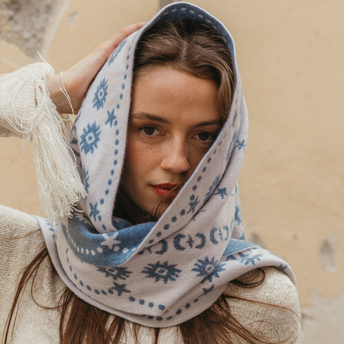 Nebula Triangle Scarf - Denim/Ivory-Freya-Happy on Main