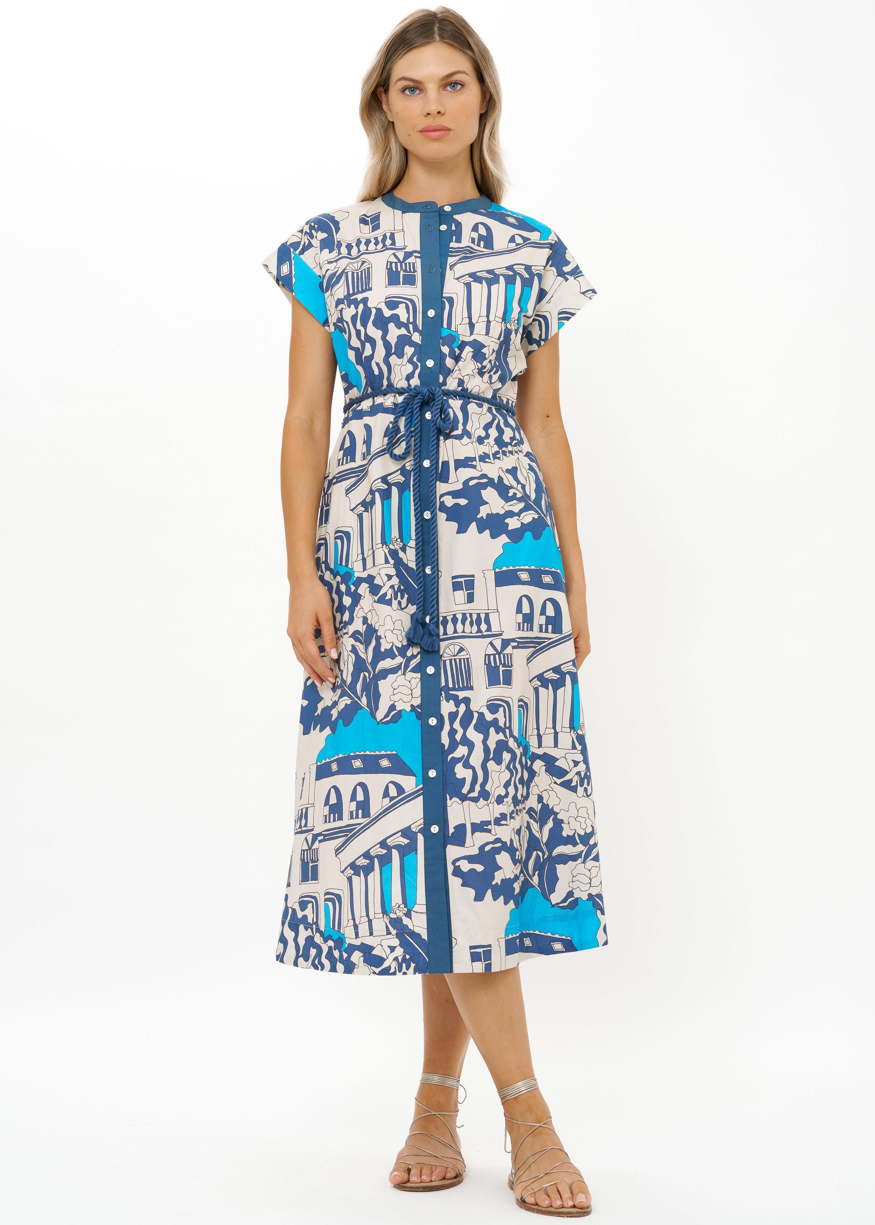 Cap Sleeve Shirt Dress Midi-Oliphant-Happy on Main