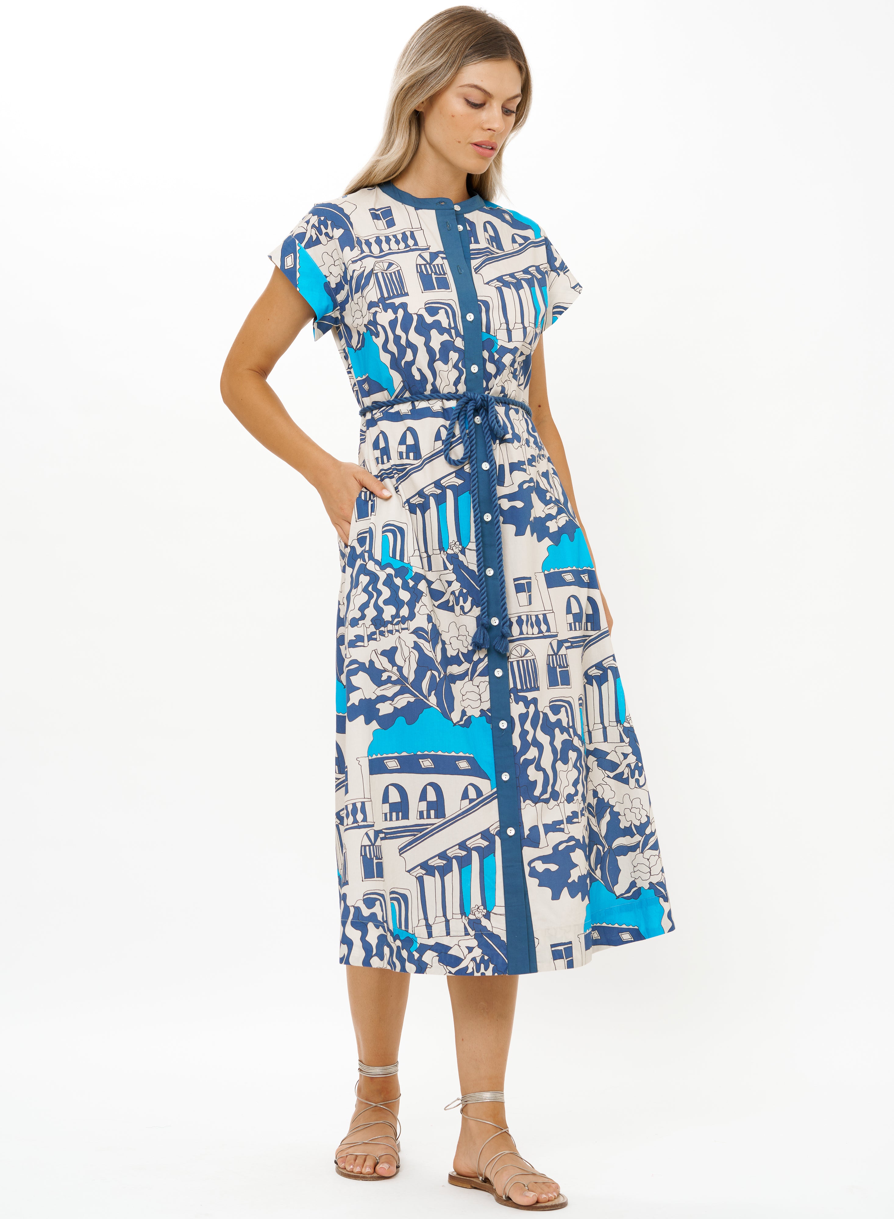 Cap Sleeve Shirt Dress Midi-Oliphant-Happy on Main