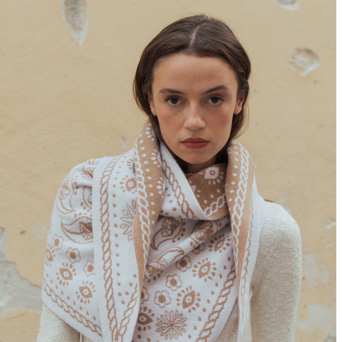 Fable Triangle Scarf - Ivory/Sand-Freya-Happy on Main
