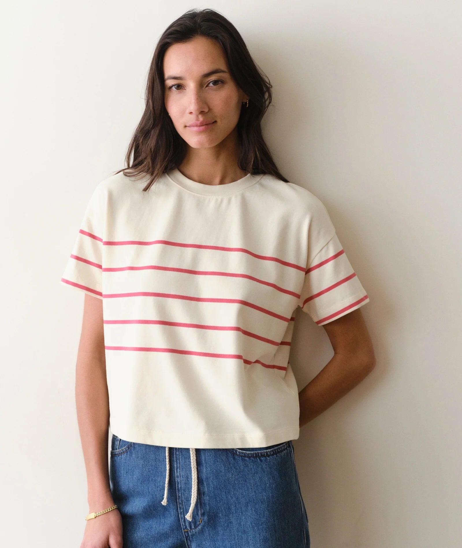 Luxe Sueded Crew Tee - Red/White Stripe-Marine Layer-Happy on Main