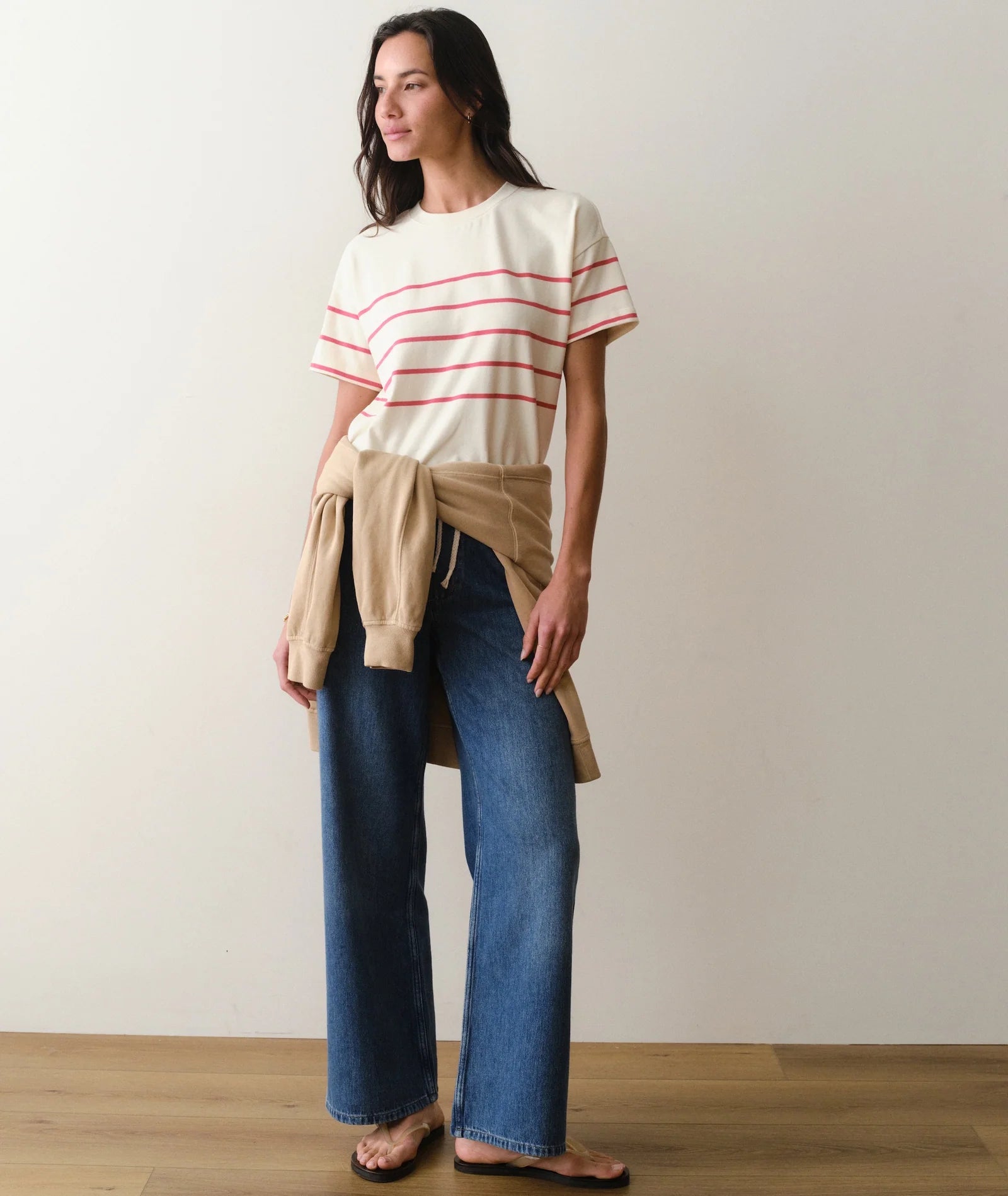 Luxe Sueded Crew Tee - Red/White Stripe-Marine Layer-Happy on Main