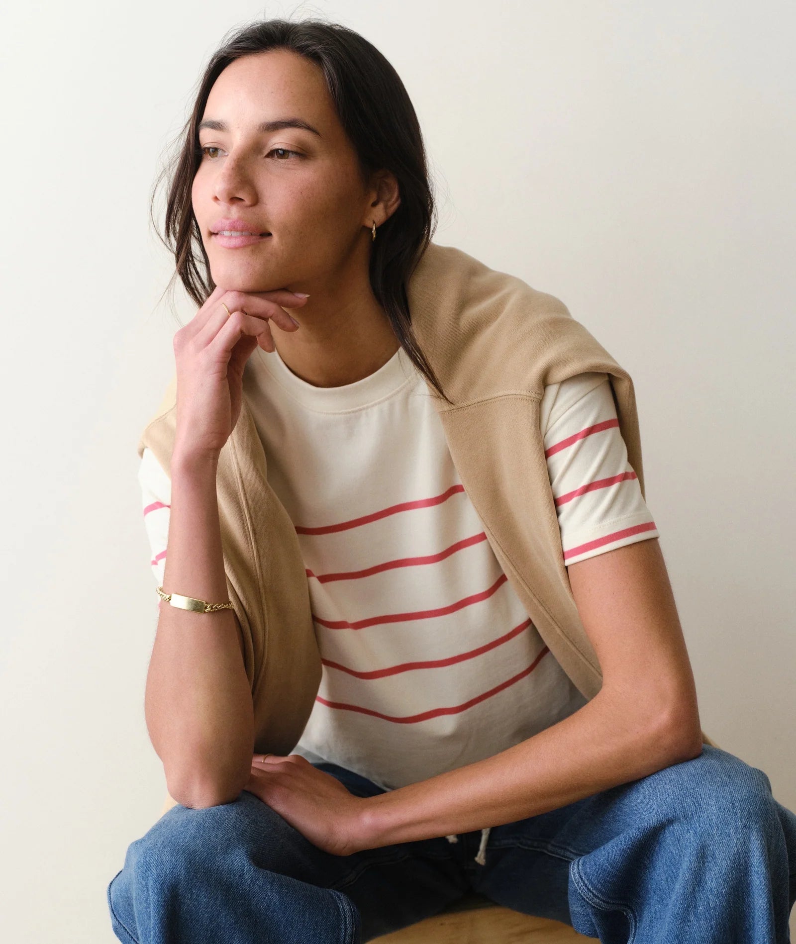 Luxe Sueded Crew Tee - Red/White Stripe-Marine Layer-Happy on Main