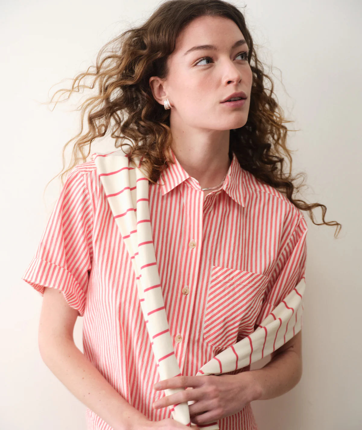 Bonnie Poplin Shirt - Cherry Stripe-Marine Layer-Happy on Main