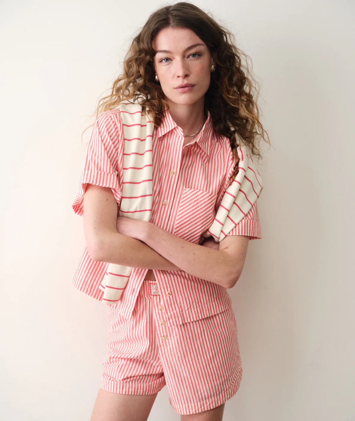 Bonnie Poplin Shirt - Cherry Stripe-Marine Layer-Happy on Main