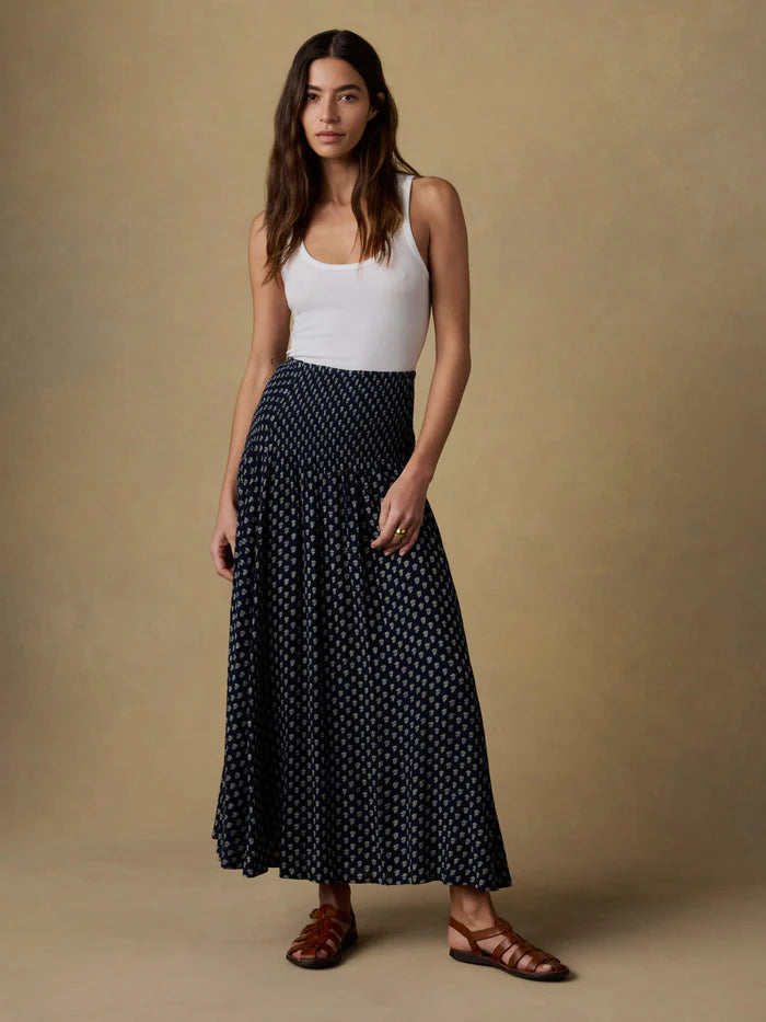 Sophia Smocked Skirt - Navy Lotus Floral-Faherty-Happy on Main