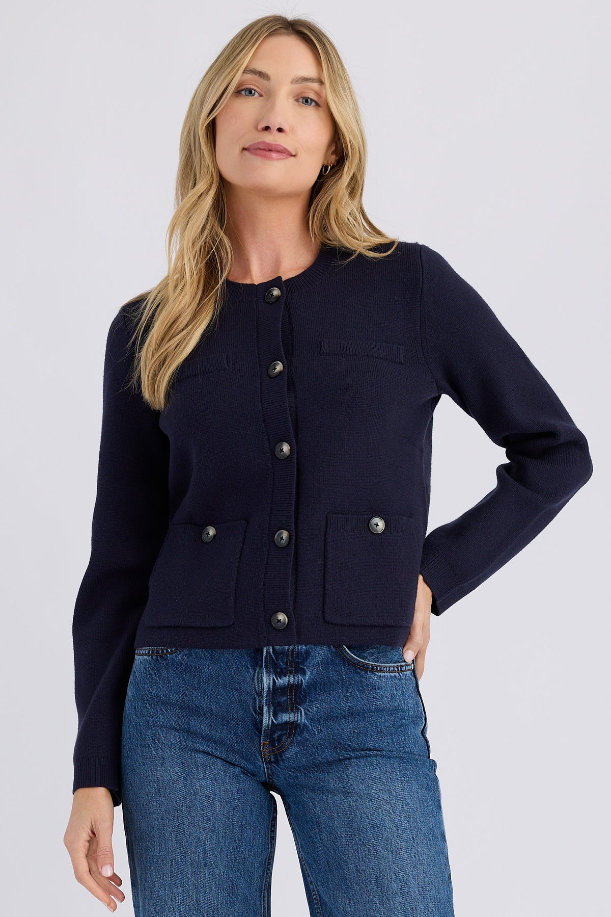 Myla Cardigan - Navy-Stitches + Stripes-Happy on Main