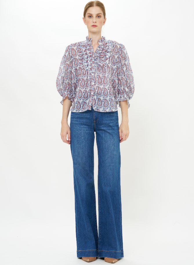 Ruffle Front Button Blouse-Casual Tops-Happy on Main
