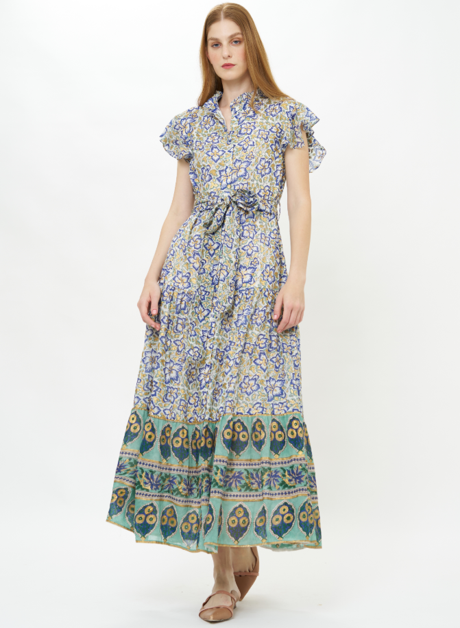 Ruffle Collar Button Maxi-Casual Dresses-Happy on Main