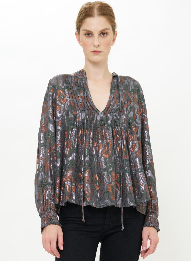 V-Neck Pintuck Blouse-Casual Tops-Happy on Main