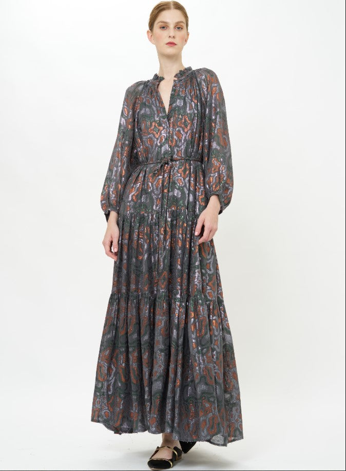Cuff Sleeve Tie Waist Maxi-Dressy Dresses-Happy on Main