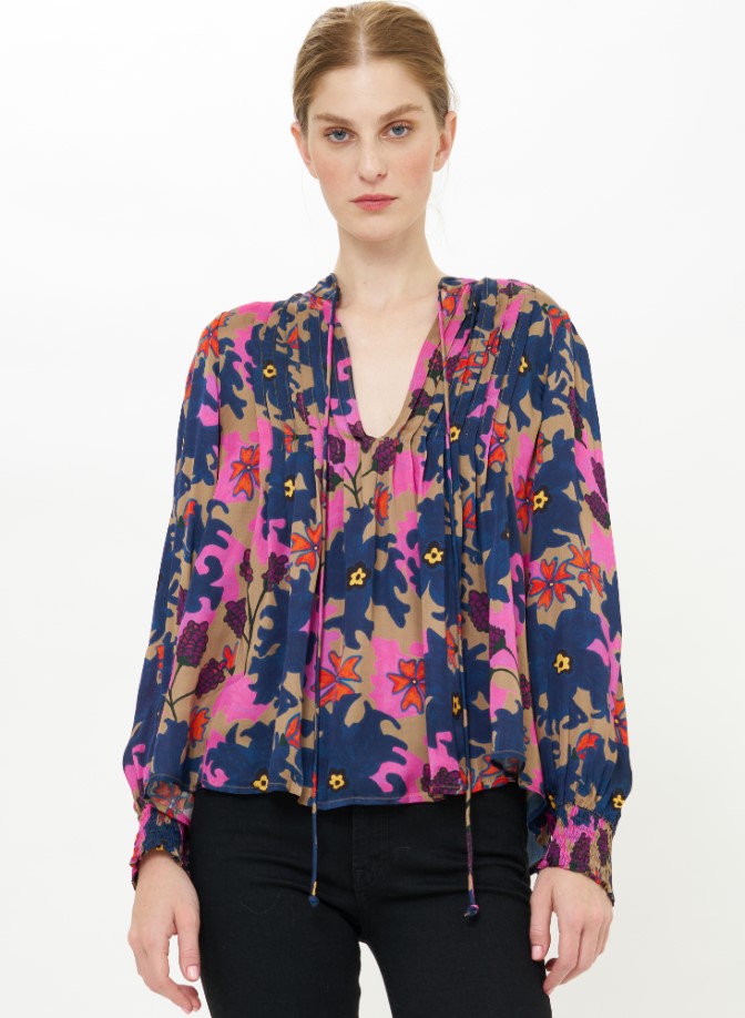V-Neck Pintuck Blouse-Casual Tops-Happy on Main