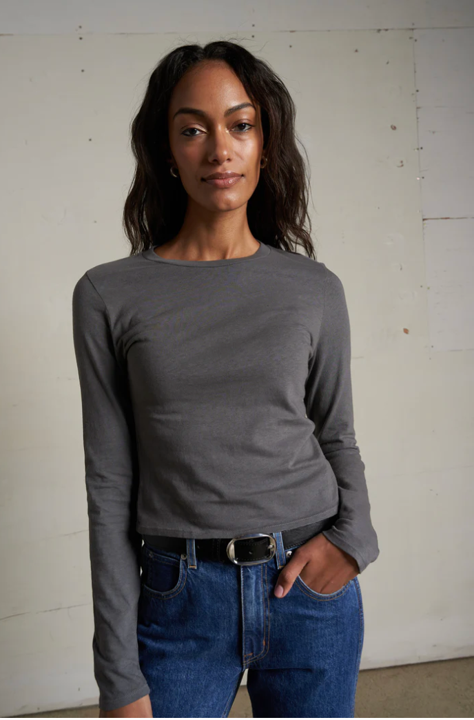 Jamie Recycled Cotton Long Sleeve - Charcoal-perfectwhitetee-Happy on Main