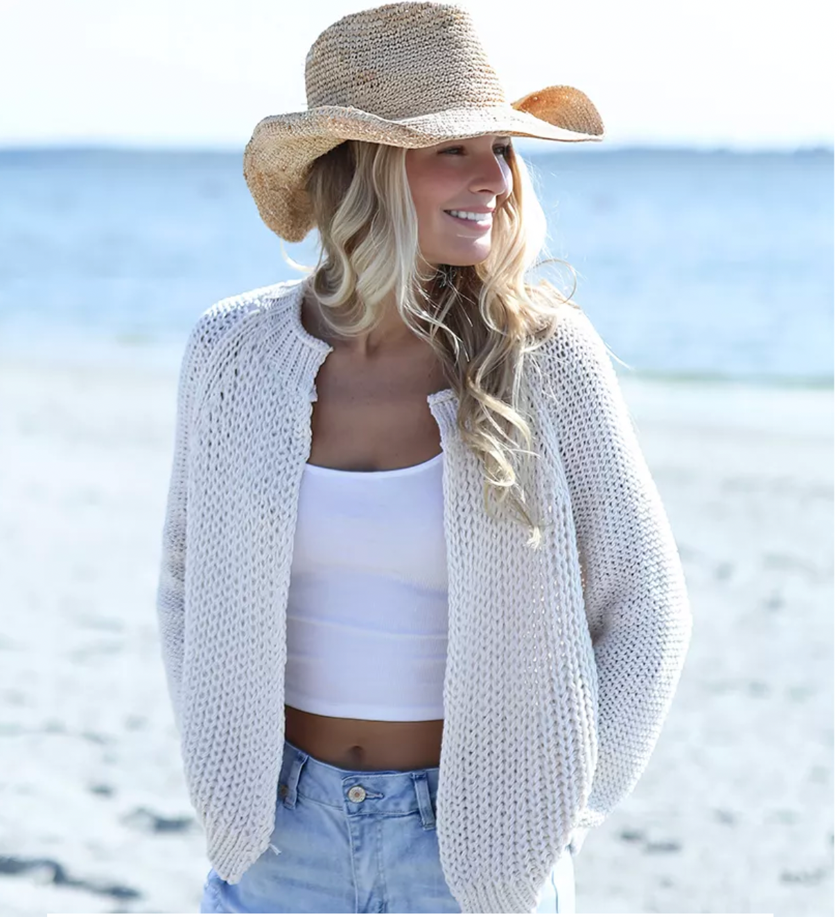 rihanna chunky cardi cotton -almond butter-Wooden Ships-Happy on Main