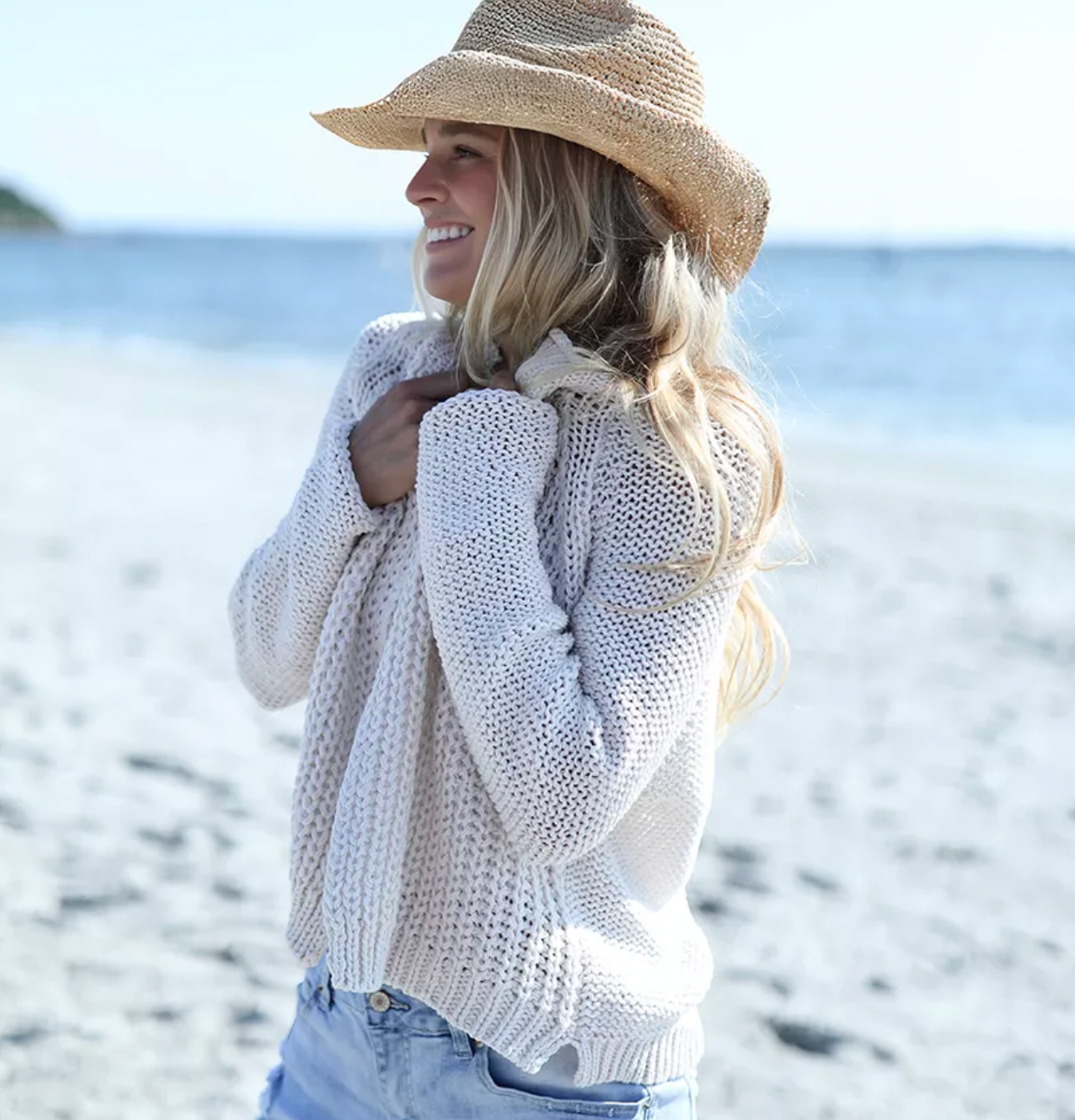 rihanna chunky cardi cotton -almond butter-Wooden Ships-Happy on Main