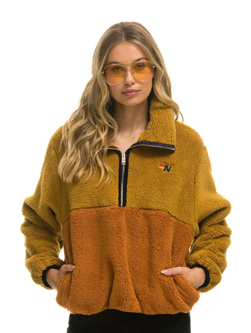 Teddy Apres - Womens Half Zip Color Block Jacket Honey-Aviator Nation-Happy on Main