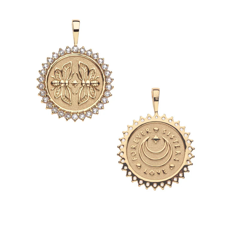 SISTERS Forever Petite Embellished Coin Pendant - Gold / 16-18" Classic Rolo Chain-Jane Win-Happy on Main