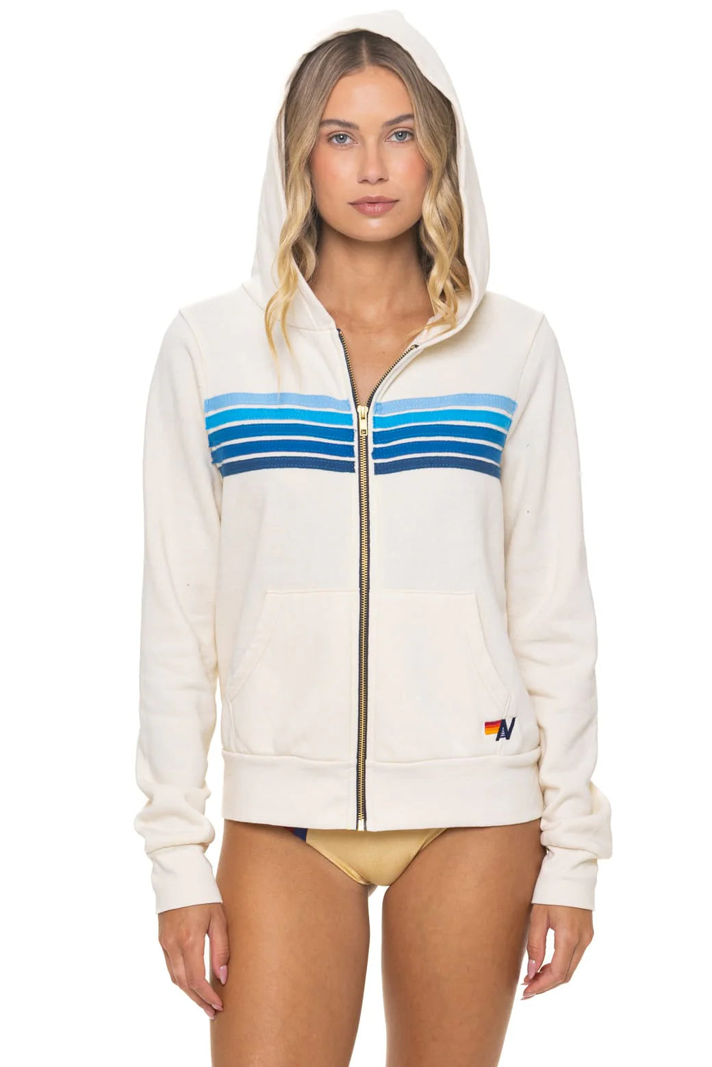5 Stripe Zip Hoodie - Vintage White/Blue-Aviator Nation-Happy on Main