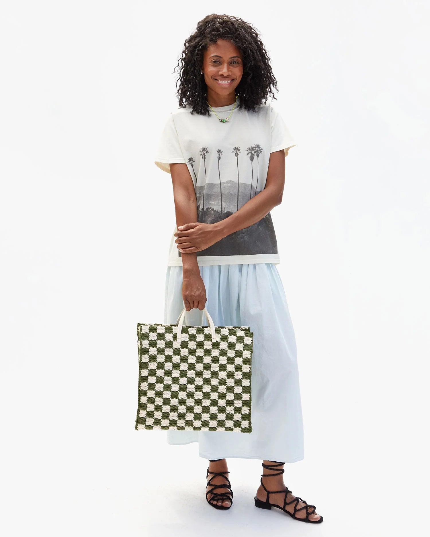 Summer Simple Tote - Olive And Cream Crochet Checker-Clare V.-Happy on Main