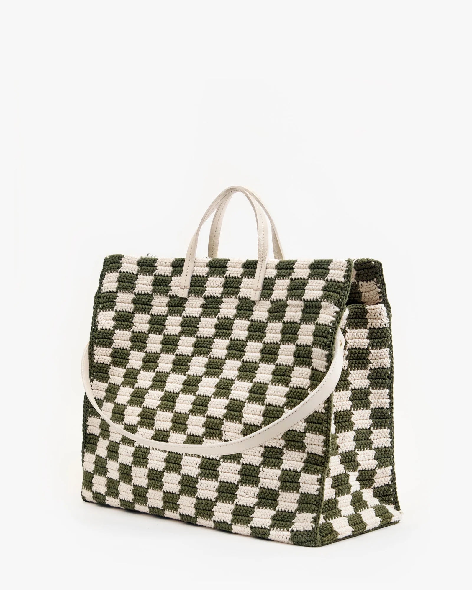 Summer Simple Tote - Olive And Cream Crochet Checker-Clare V.-Happy on Main
