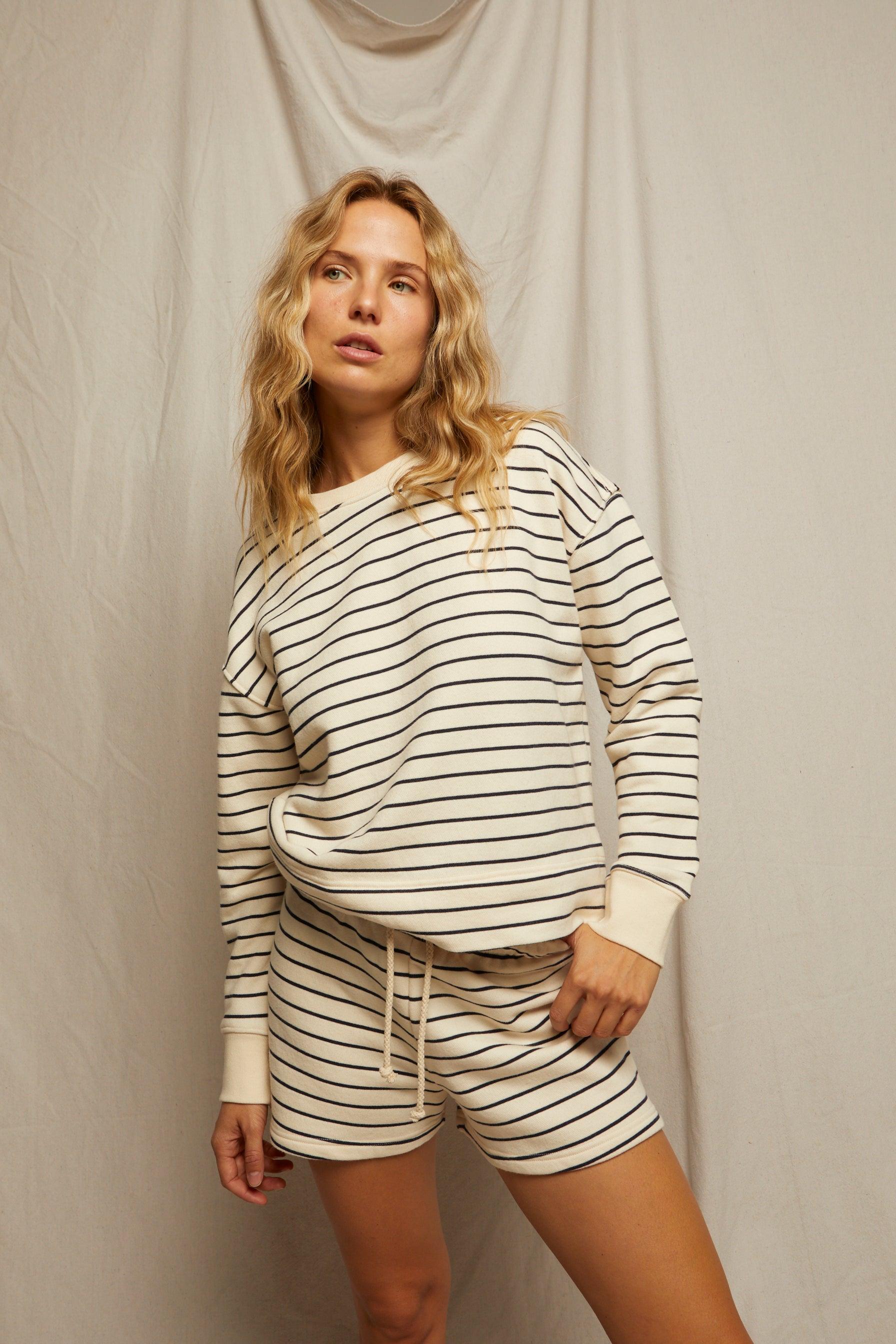 Tyler French Terry Stripe Pullover Sweatshirt-Sweatshirts-Happy on Main