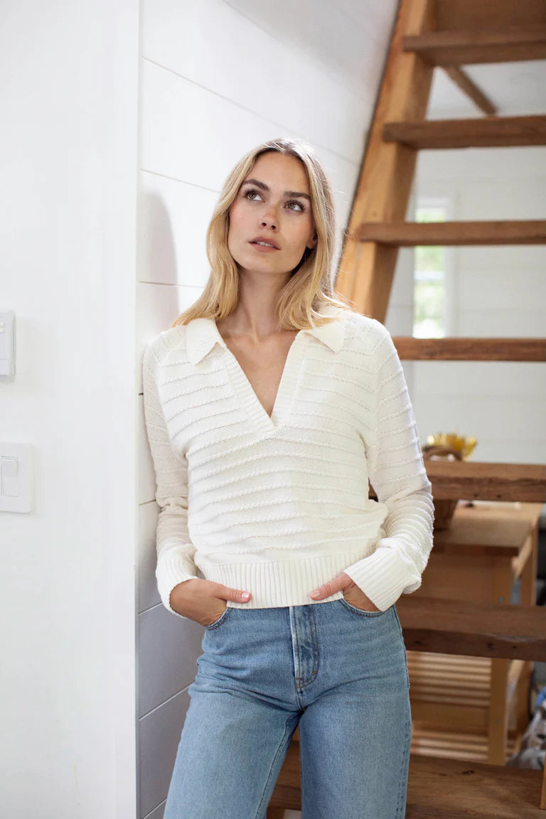 Mini Cable Polo Sweater - Ivory-Marea-Happy on Main