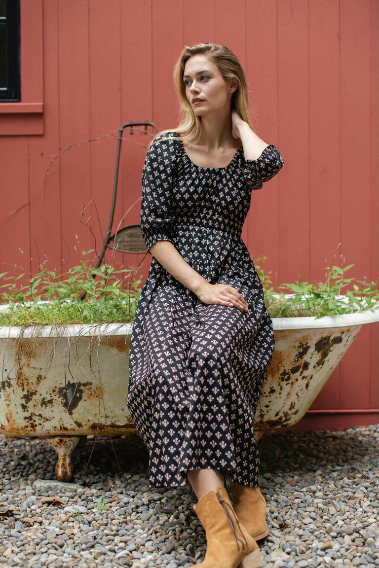 Abby Dress - Black Marea Flower-Marea-Happy on Main