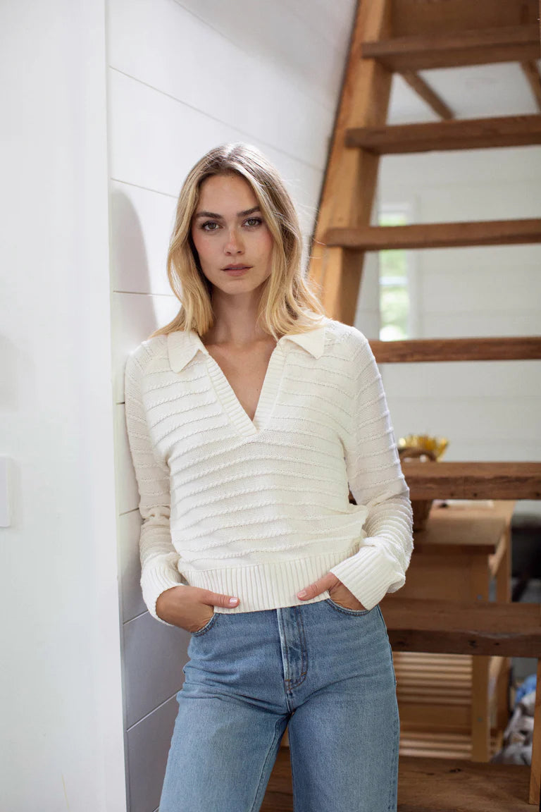 Mini Cable Polo Sweater - Ivory-Marea-Happy on Main