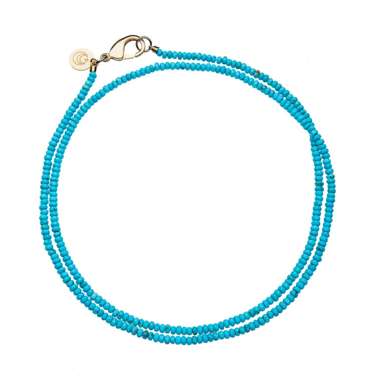 Double Wrap Diamond Cut Beaded Necklace in Turquoise-Jane Win-Happy on Main